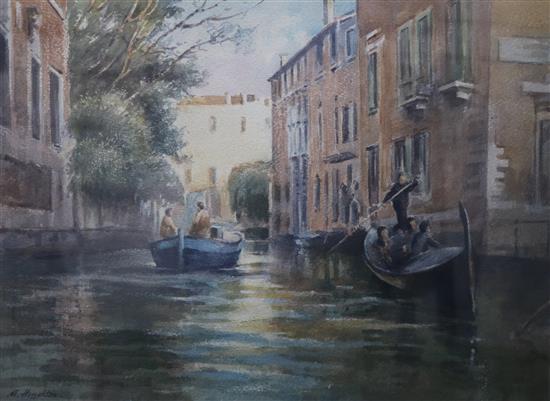 Albert Houghton, watercolour, The Marin Canal, Venice, signed, 34 x 46cm